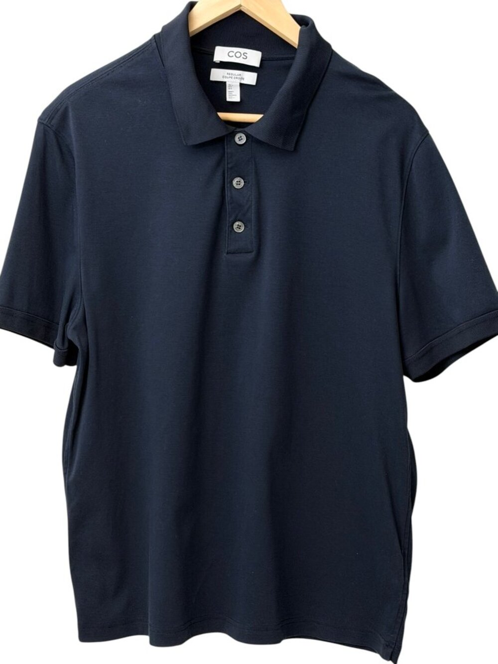 COS Regular Fit 100% Mercerized Cotton 3-Button Polo Shirt Preppy Dark Navy L